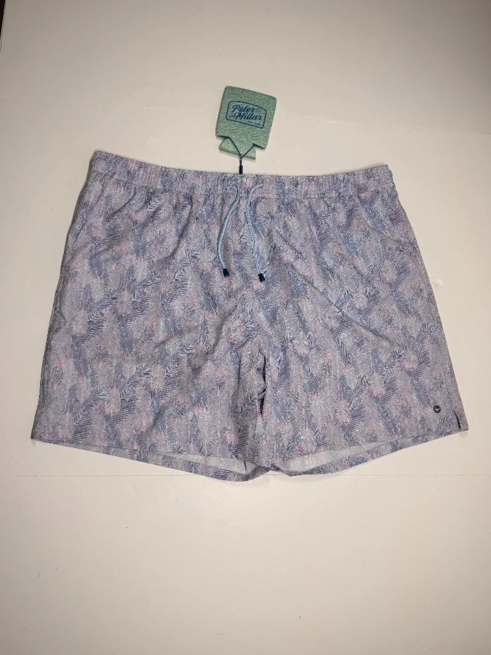 Peter Millar Swim Trunks With Coozie - Leaf Print - Violet Shades  - XXL
